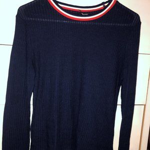 Blue, Red, and white long sleeve shirt